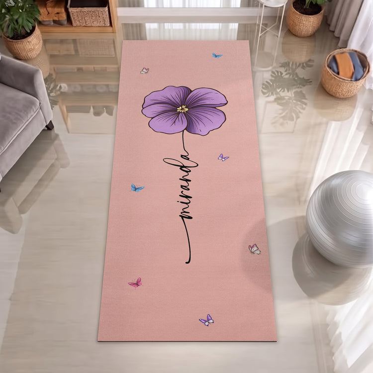Custom-Name-Birth-Flower-Yoga-Mat,-Gift-For-Yoga-Lover-Personalized-Yoga-Mat