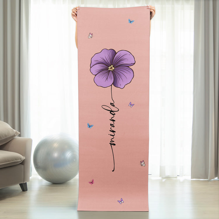 Custom-Name-Birth-Flower-Yoga-Mat,-Gift-For-Yoga-Lover-Personalized-Yoga-Mat