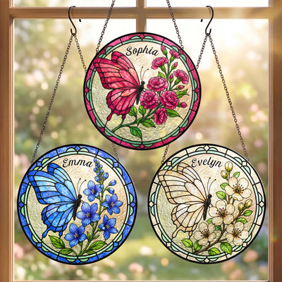 Custom Name & Birth Flowers Butterfly Art - Personalized Window Hanging Suncatcher