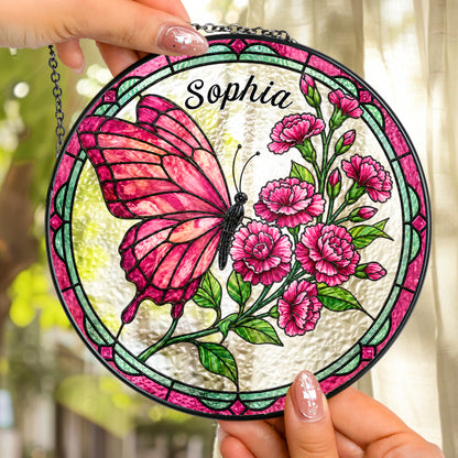 Custom-Name-&-Birth-Flowers-Butterfly-Art-Personalized-Window-Hanging-Suncatcher-3