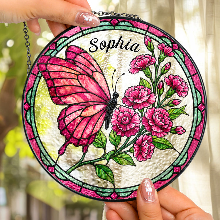 Custom-Name-&-Birth-Flowers-Butterfly-Art-Personalized-Window-Hanging-Suncatcher-3