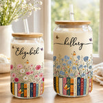 Custom-Name-&-Birthflower-For-Book-Lovers,-Book-Clubs-Personalized-Glass-Cup