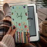 Custom-Name-&-Birthflower-For-Book-Lovers,-Book-Clubs-Personalized-Kindle-Case-2