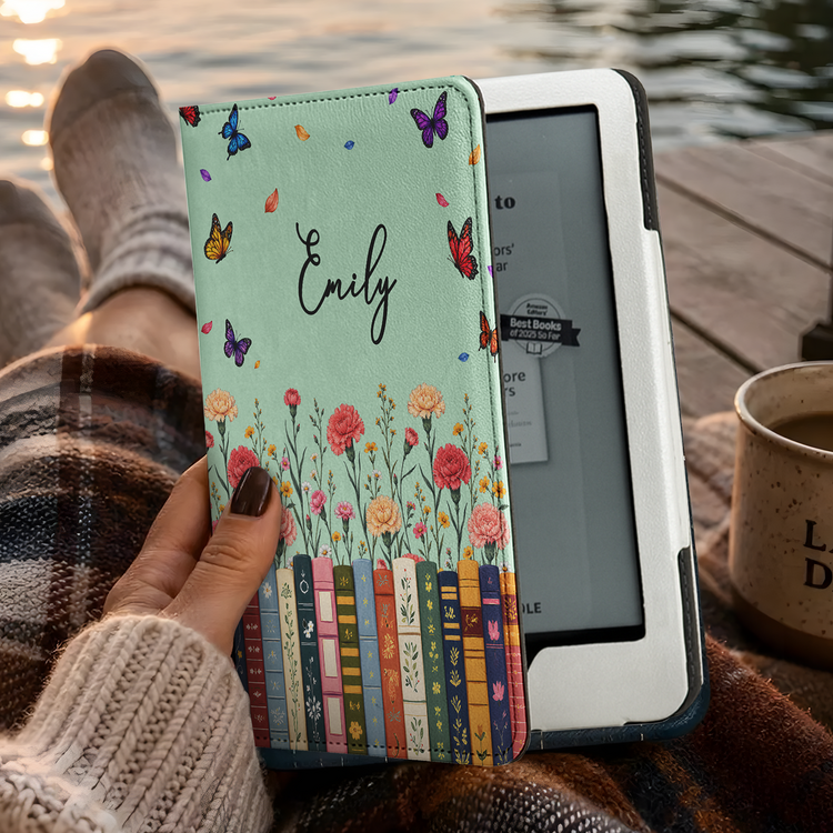 Custom-Name-&-Birthflower-For-Book-Lovers,-Book-Clubs-Personalized-Kindle-Case-2