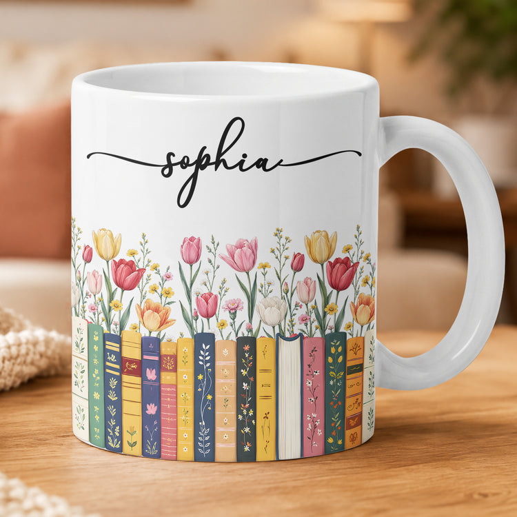 Custom-Name-&-Birthflower-For-Book-Lovers,-Book-Clubs-Personalized-Mug-2