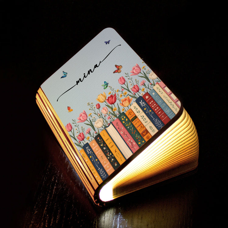 Custom-Name-&-Birthflower-For-Book-Lovers,-Book-Clubs-Personalized-Night-Light