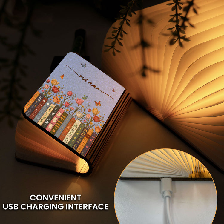 Custom-Name-&-Birthflower-For-Book-Lovers,-Book-Clubs-Personalized-Night-Light