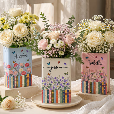 Custom Name & Birthflower For Book Lovers, Book Clubs - Personalized Vase