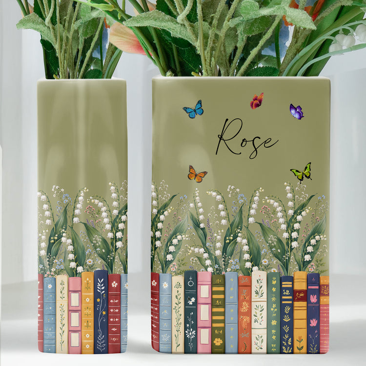 Custom-Name-&-Birthflower-For-Book-Lovers,-Book-Clubs-Personalized-Vase3