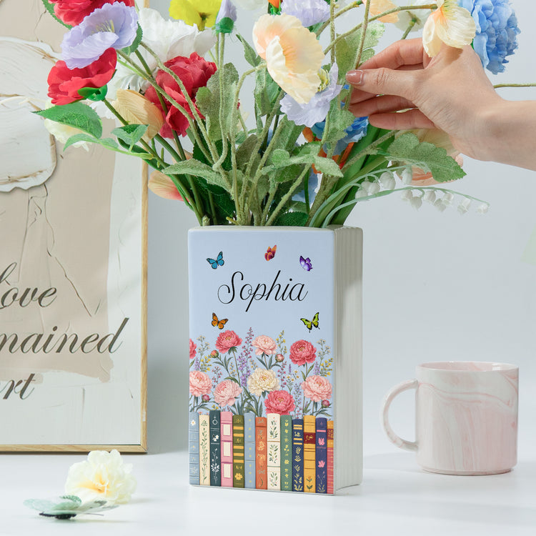 Custom-Name-&-Birthflower-For-Book-Lovers,-Book-Clubs-Personalized-Vase4