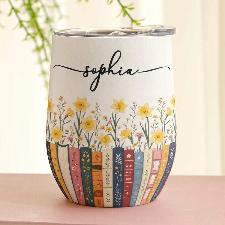 Custom-Name-&-Birthflower-For-Book-Lovers,-Book-Clubs-Personalized-Wine-Tumbler-2