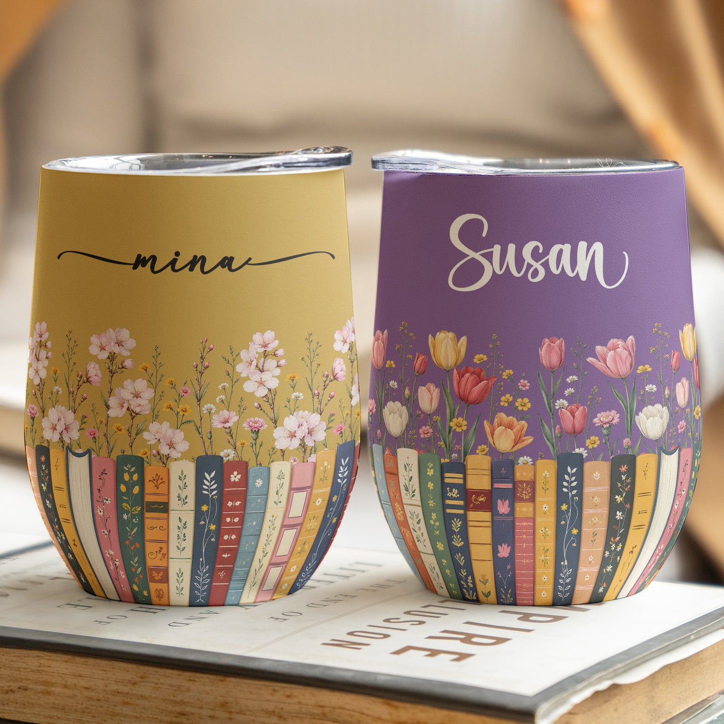 Custom-Name-&-Birthflower-For-Book-Lovers,-Book-Clubs-Personalized-Wine-Tumbler-3