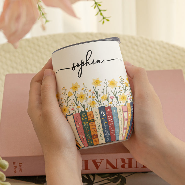 Custom-Name-&-Birthflower-For-Book-Lovers,-Book-Clubs-Personalized-Wine-Tumbler-4