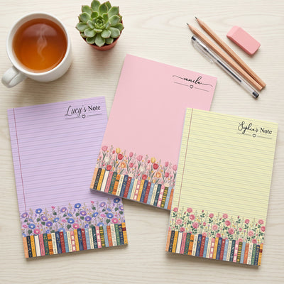 Custom Name & Birthflower For Book Lovers - Personalized Notepad
