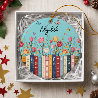 Custom Name & Birthflower For Book Lovers - Personalized Ornament