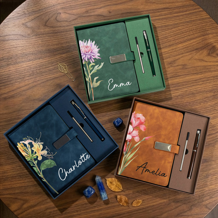 Custom-Name-&-Birthflower-Gift-For-Her,-Coworkers-Personalized-Notebook-Set-1