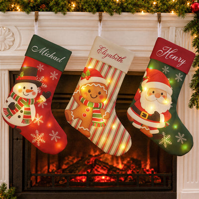 Custom Name & Character Glowing Christmas Stocking For Family Members For Kids - Personalized Stocking