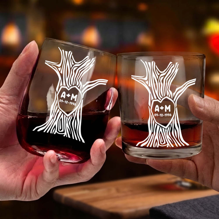 Custom-Name-&-Date-Tree-Of-Love-Personalized-Whiskey-Glass-And-Win-Glass-Set-3