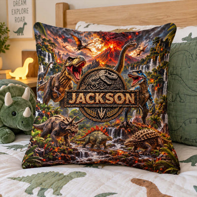 Custom Name Dinosaur Jurassic T-Rex Boys Room Decor Toddler - Personalized Pillow