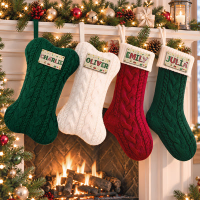 Custom Name Family Leather Patch Santa Claus Christmas - Personalized Stocking