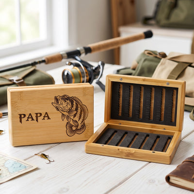 Custom Name & Fish Engraved Fishing Gifts For Him Husband Dad Grandpa - Personalized Fly Box