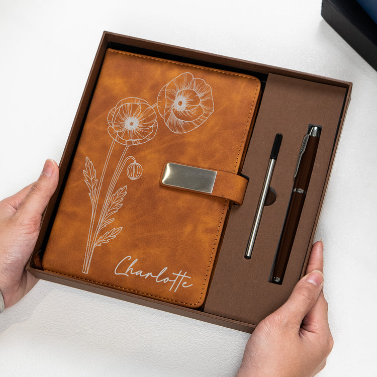 Custom-Name-Journal-Birth-Month-Flower-Gift-Personalized-Leather-Journal-4