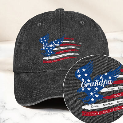 Custom Name Kids, American Flag, Father's Day Gift For Grandpa, Dad - Personalized Cap