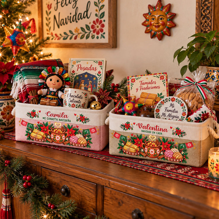 Custom-Name--Mexican-Navidad-Ponche-Conchas-Tamales--Personalized-Storage-Basket-1