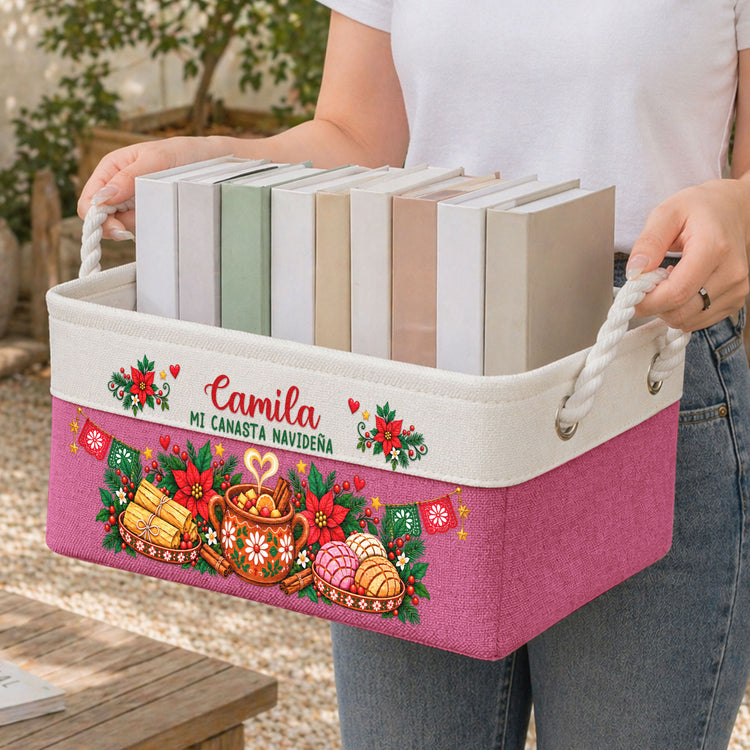 Custom-Name--Mexican-Navidad-Ponche-Conchas-Tamales--Personalized-Storage-Basket-4