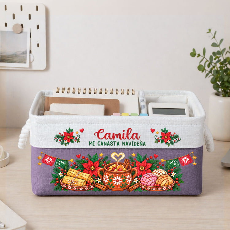 Custom-Name--Mexican-Navidad-Ponche-Conchas-Tamales--Personalized-Storage-Basket-5