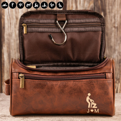 Custom Name Naughty Couple Funny Gift For Husband - Personalized Leather Toiletry Bag