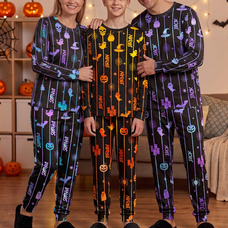 Custom-Name-Spooky-Halloween-Family-Matching-Outfits-For-Kid,-Parents-Personalized-Pyjamas-1