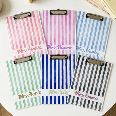Custom Name Striped Pattern Colorful Back To School Gifts For Teacher - Personalized Clipboard