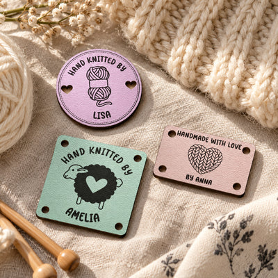 Custom Name & Symbol, Stitch-On Label Gift For Craft Women, Girl - Personalized Leather Buttons