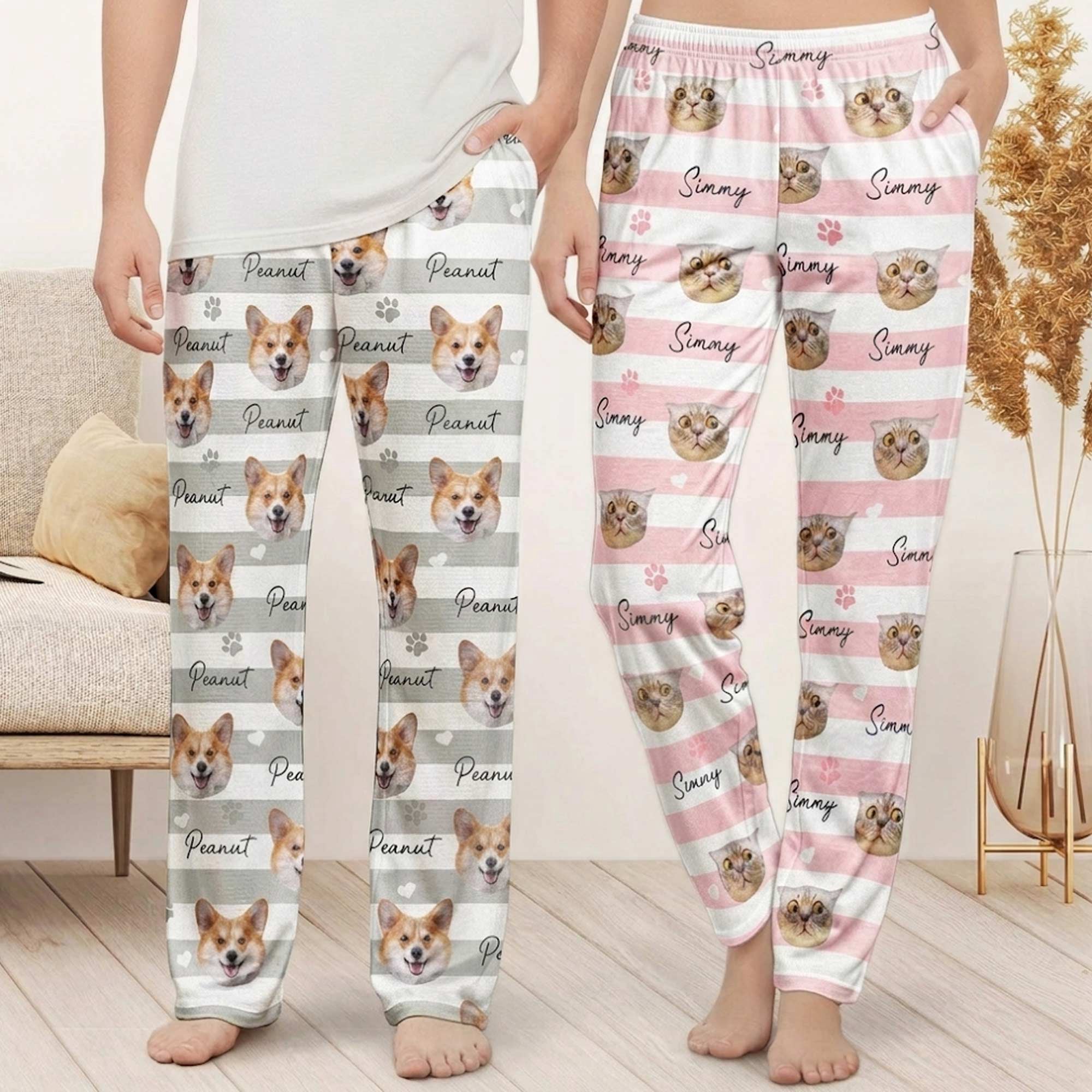 Custom_Pet_Face_Striped_Pattern_Gift_For_Pet_Lovers_Personalized_Lounge_Pants_1