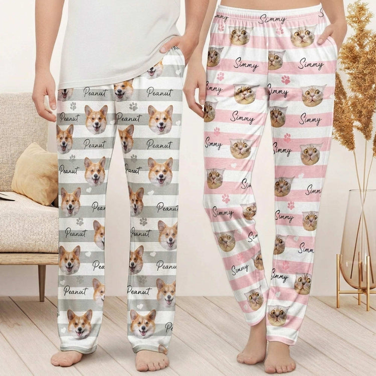 Custom_Pet_Face_Striped_Pattern_Gift_For_Pet_Lovers_Personalized_Lounge_Pants_1