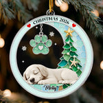 Custom-Pet-Name-Christmas-Memorial-Ornament,-Pet-Loss-Remembrance-Gift,-Sea-Glass-3D-Effect-Paw-Print-Personalized-Ornament