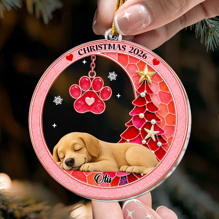 Custom-Pet-Name-Christmas-Memorial-Ornament,-Pet-Loss-Remembrance-Gift,-Sea-Glass-3D-Effect-Paw-Print-Personalized-Ornament