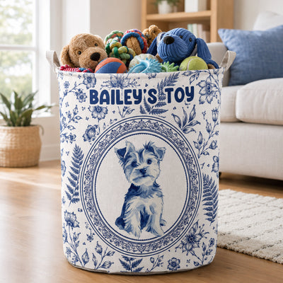 Custom Pet Photo Toy Basket Toy Bag, Dog Toy Basket, Pet Storage Basket, Pet Accessory, New Puppy Gift, Toy Box - Personalized Basket