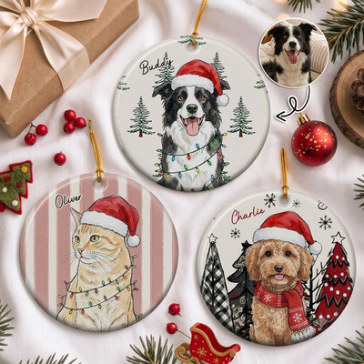 Custom Pet Christmas Watercolor Striped Pattern - Personalized Ornament