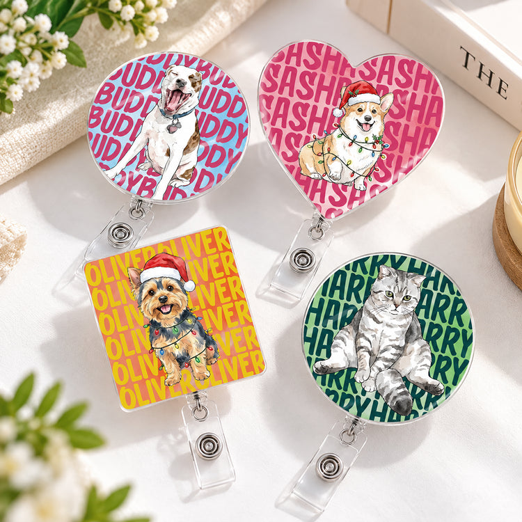 Custom-Pet-Photo-Watercolor-Art-Colorful-Name-Personalized-Badge-Reel-1