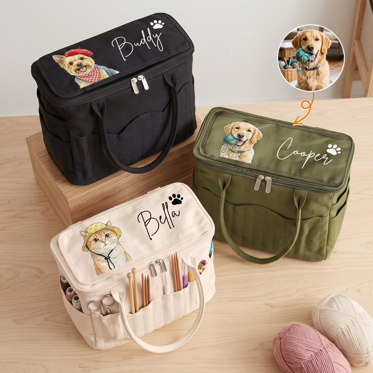 Custom-Pet-Photo-Watercolor-Art-Gift-For-Knitter-Personalized-Knitting-Bag-1