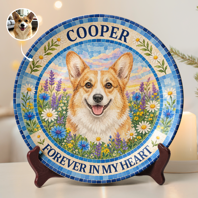 Custom Pet Photo Watercolor Memorial Ceramic Plate - Personalized Plate