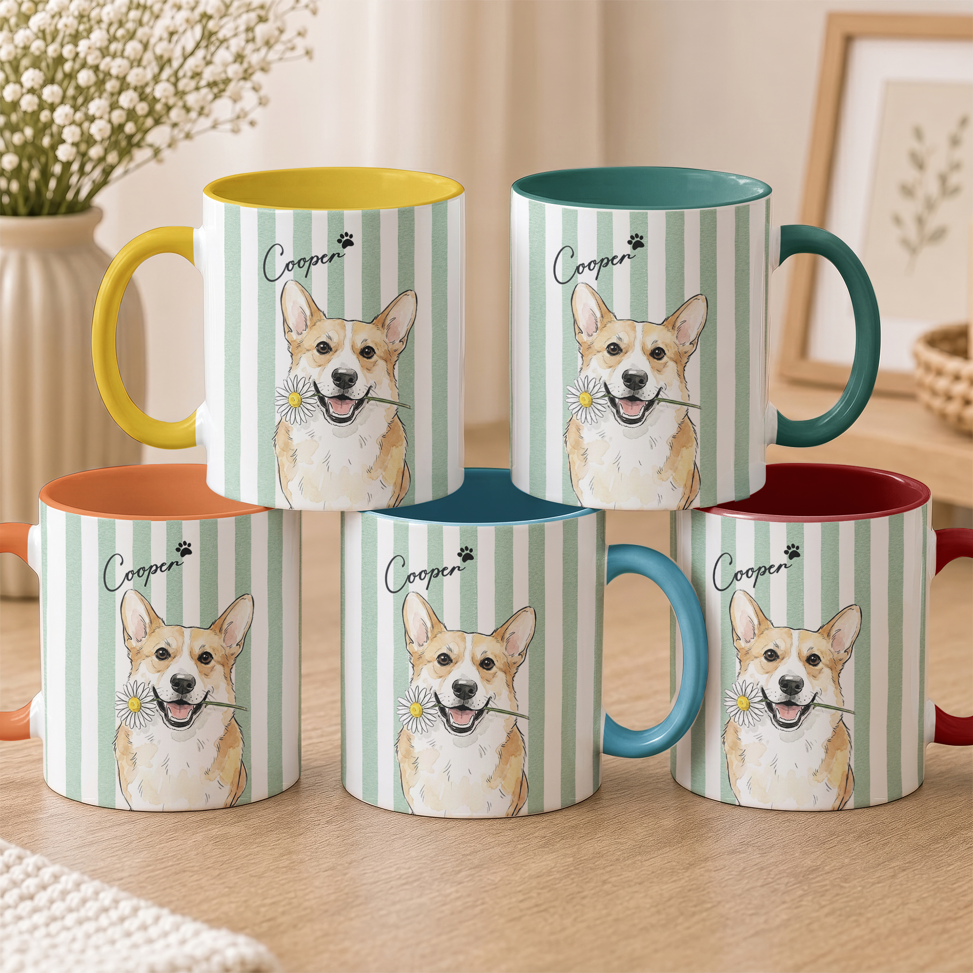 Custom-Pet-Photo-Watercolor-Striped-Patterns-New-Version-Pet-Lovers-Gifts-Personalized-Mug-0