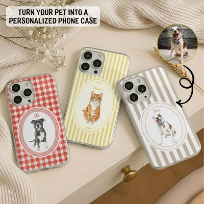 Custom Pet Portrait Watercolor Striped Pattern - Personalized Phone Case