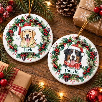 Custom Pet Portrait Christmas Watercolor Art - Personalized Ornament