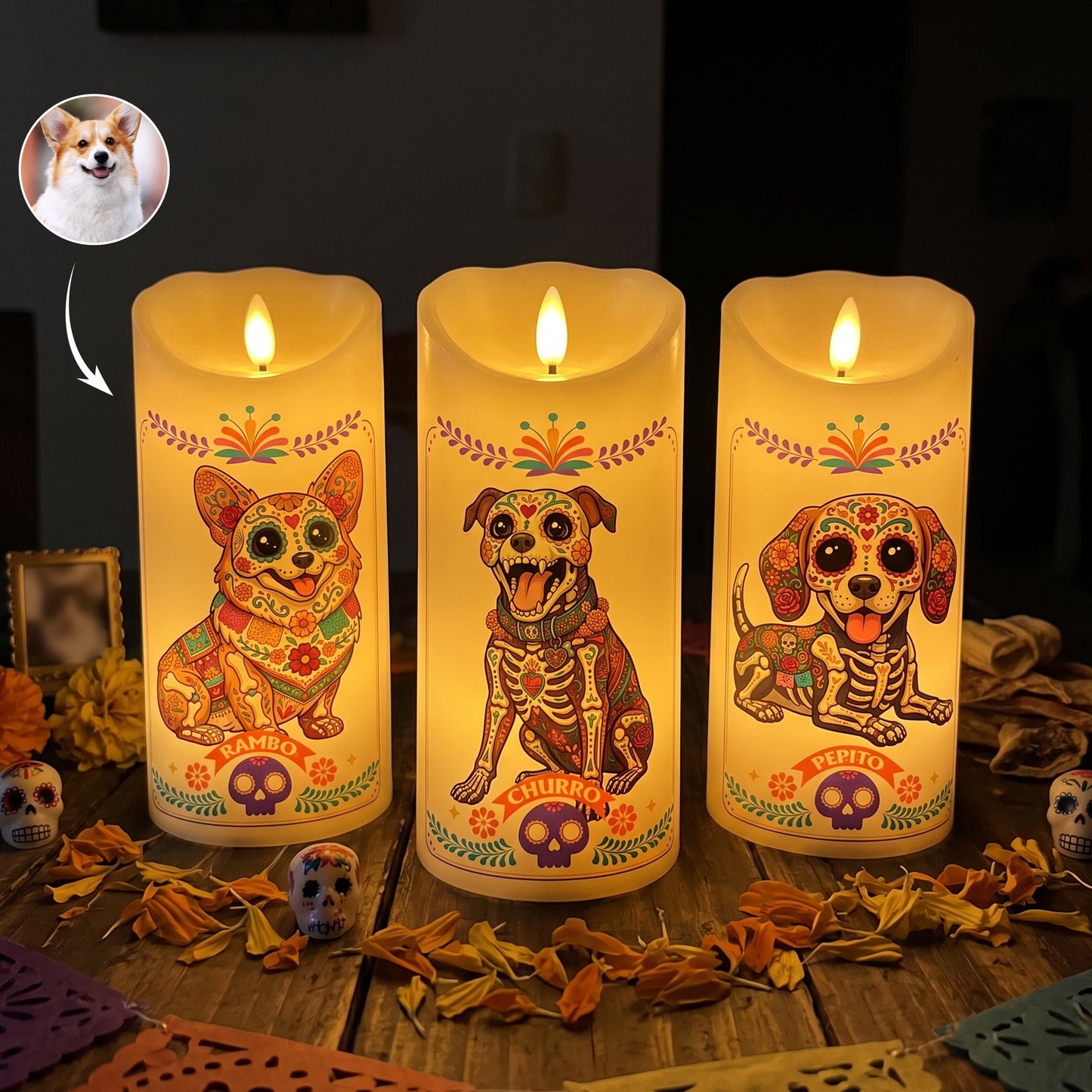 Custom-Pet-Portrait-Day-Of-The-Dead-Mexican-Hispanic-Style--Personalized-Candles-1