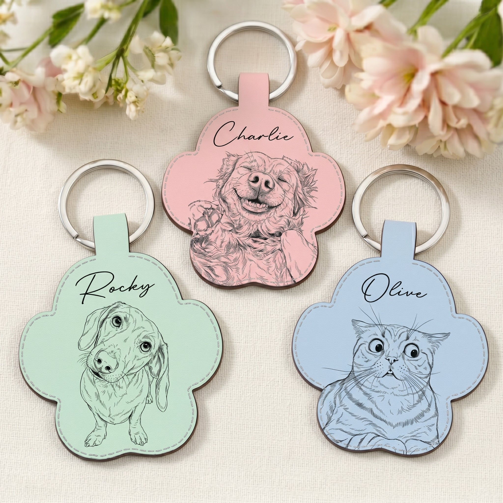Custom-Pet-Portrait-Gift-For-Dog-Lover-Cat-Lover-Sketch-Style-Personalized-Keychain-3