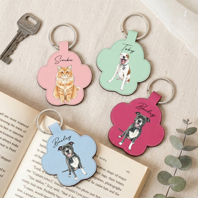 Custom Pet Portrait Gift For Dog Lover, Cat Lover Watercolor - Personalized Keychain