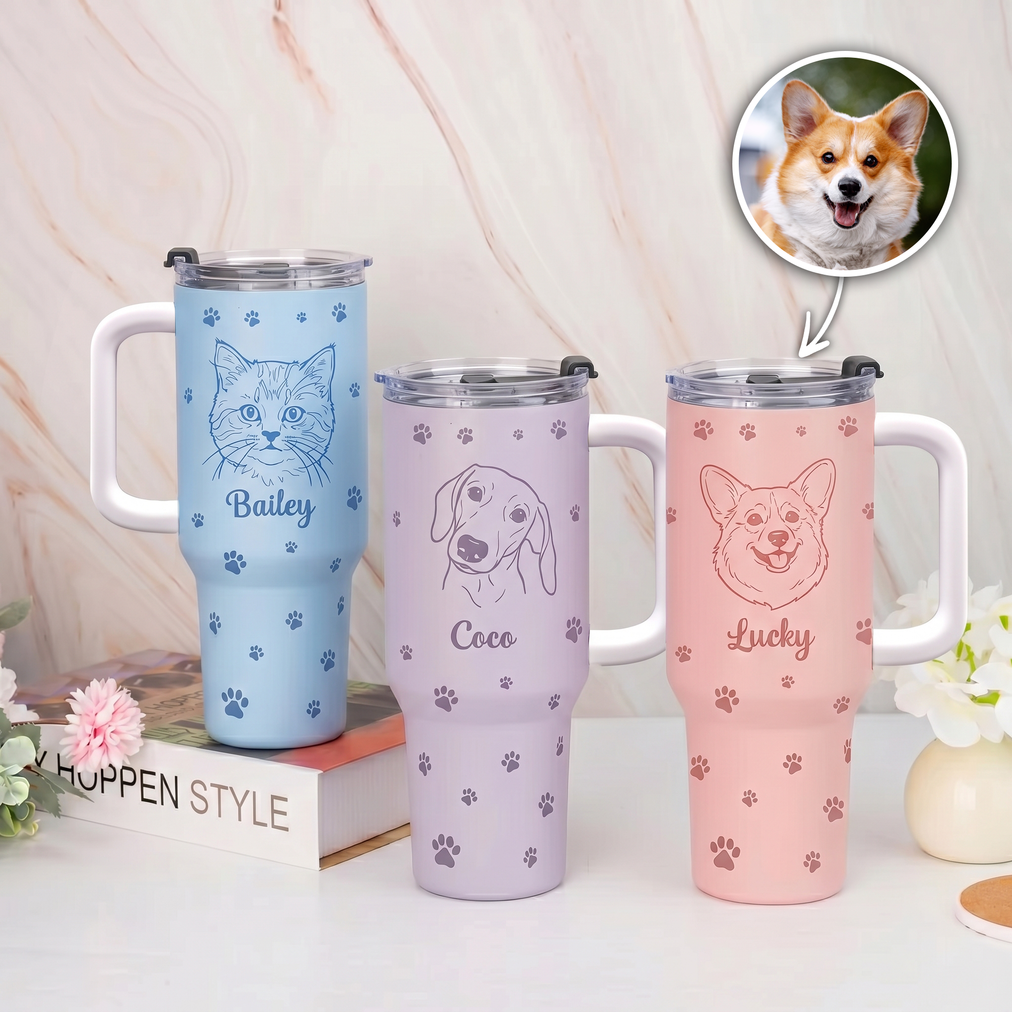 Custom-Pet-Portrait-Line-Art-New-Version-For-Dog-Mom-Cat-Mom-Personalized-40oz-Tumbler-1